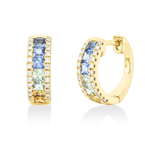 Creolen 750 Gelbgold 14 Saphire 0,97ct gelb 48 Brillanten 0,19ct TW-SI 12,3x4,3mm
