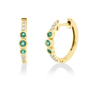 Creolen 585 Gelbgold 6 Smaragde 0,14ct grün 12 Brillanten 0,09ct TW-SI 15x2,8mm Creolen 585 Gelbgold 6 Smaragde 0,14ct grün 12 Brillanten 0,09ct TW-SI 15x2,8mm