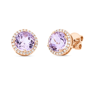Ohrstecker aus 750 Rotgold 2 Amethyste 4ct pink 48 Brillanten 0,26ct TW-SI Ø10,2mm Ohrstecker aus 750 Rotgold 2 Amethyste 4ct pink 48 Brillanten 0,26ct TW-SI Ø10,2mm