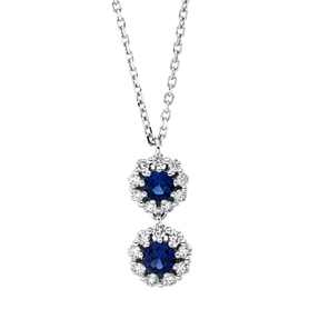 Collier aus 750 Weißgold 2 Saphire 0,43ct blau 18 Brillanten 0,23ct TW-SI L:43,2cm Collier aus 750 Weißgold 2 Saphire 0,43ct blau 18 Brillanten 0,23ct TW-SI L:43,2cm