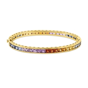 Armreif aus 750 Gold Gelbgold 46 Saphire 10,92ct mehrfarbig 45x55mm