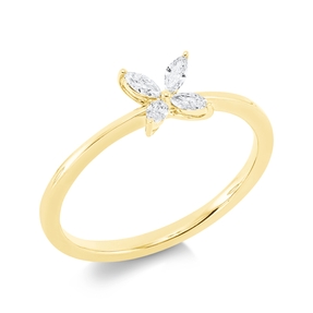 Ring aus 750 Gelbgold 4 Diamanten Navette-Schliff 0,13ct TW-SI B:5,7mm