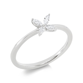 Ring aus 750 Weißgold 4 Diamanten Navette-Schliff 0,13ct TW-SI B:5,7mm