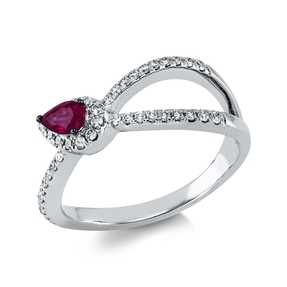 Ring aus 585 Weißgold Rubin 0,32ct rot 41 Diamanten 0,26ct TW-SI B:7,9mm