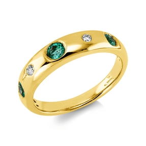 Ring aus 585 Gelbgold 3 Smaragde 0,33ct grün 2 Brillanten 0,05ct TW-SI B:4,8mm