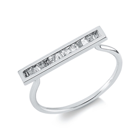 Ring aus 750 Weißgold 15 Diamanten Trapez-Schliff 0,14ct TW-SI/PI B:3,1mm