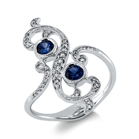 Ring aus 750 Weißgold 2 Saphire 0,36ct blau 37 Brillanten 0,18ct TW-SI B:25,2mm