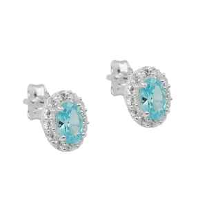 Paar Ohrstecker Ohrschmuck 9x7mm Zirkonia weiß und hellblau 925 Silber