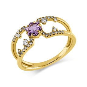 Ring aus 750 Gelbgold Saphir 0,44ct pink 34 Brillanten 0,2ct TW-SI/PI B:7,7mm