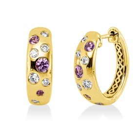 Creolen aus 585 Gelbgold 6 Saphire 0,28ct pink 12 Diamanten 0,22ct TW-SI 15,1x5mm Creolen aus 585 Gelbgold 6 Saphire 0,28ct pink 12 Diamanten 0,22ct TW-SI 15,1x5mm