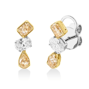 Ohrstecker aus 750 Gold gelb/weiß 6 Diamanten 1,18ct gelb-VSI 13,5x4,9mm