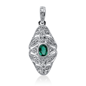 Anhänger aus 750 Weißgold Smaragd 0,13ct grün 27 Brillanten 0,12ct I-SI/PI