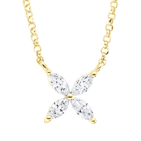 Collier aus 750 Gelbgold 4 Diamanten Navette-Schliff 0,19ct TW-SI L:43cm