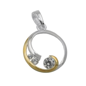 Anhänger Kreis mit Spirale 12mm mit Zirkonia aus 925 Silber teilvergoldet