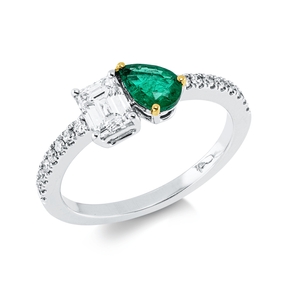 Ring aus 750 Weißgold Smaragd 0,41ct grün 17 Diamanten 0,66ct B:6mm