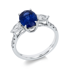 Ring aus 750 Weißgold Saphir 2,87ct blau 10 Diamanten 0,6ct TW-VSI B:10mm