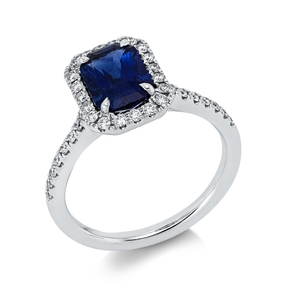 Ring aus 750 Weißgold Saphir 2,05ct blau 36 Brillanten 0,34ct TW-VSI B:11,5mm
