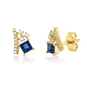 Ohrstecker aus 585 Gelbgold 2 Saphire 0,49ct blau 22 Brillanten 0,12ct W-SI/PI