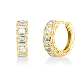 Creolen aus 750 Gelbgold 10 Diamanten Smaragd-Schliff 0,9ct F-SI 12,7x3,8mm