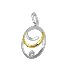 Anhänger oval mit Zirkonia 19x13mm aus 925 Silber teilvergoldet Halsschmuck