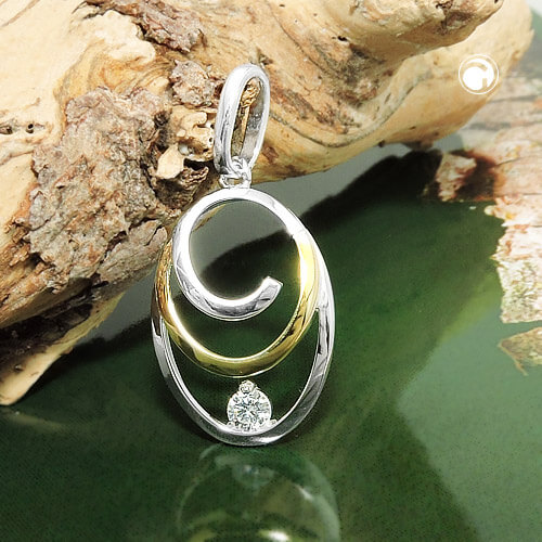 Anhänger 19x13mm oval bicolor mit Zirkonia 925 Silber