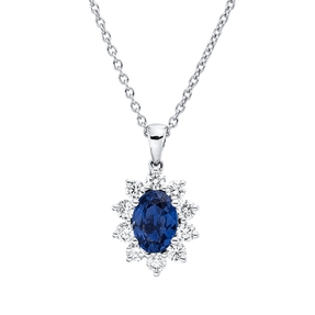 Collier aus 750 Weißgold Saphir 0,97ct blau 10 Brillanten 0,45ct TW-VSI L:45cm