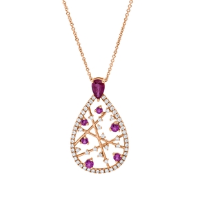 Collier aus 750 Rotgold 7 Rubine 0,75ct rot 59 Brillanten 0,39ct TW-SI L:45cm