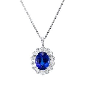 Collier aus 750 Weißgold Tansanit 9,21ct blau 34 Diamanten 2ct F-VVS/VS L:40,6cm