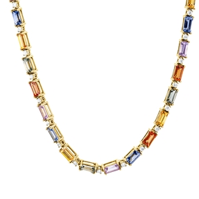 Collier aus 750 Gelbgold 35 Saphire 4,86ct mehrfarbig 34 Brillanten 0,39ct TW-VSI