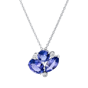 Collier aus 750 Weißgold 3 Tansanite 3,2ct blau 3 Brillanten 0,09ct F-VSI L:45,7cm