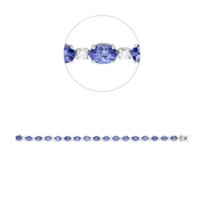 Armband aus 950 Gold weiß 17 Tansanite 13,3ct blau 17 Brillanten 1,51ct TW-SI