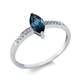 Ring aus 585 Weißgold Topas 0,71ct London Blue 10 Brillanten 0,04ct TW-PI B:9mm