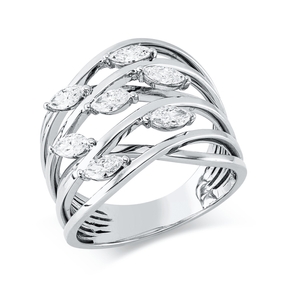 Ring aus 750 Weißgold 7 Diamanten Navette-Schliff 0,93ct TW-VSI B:18,2mm