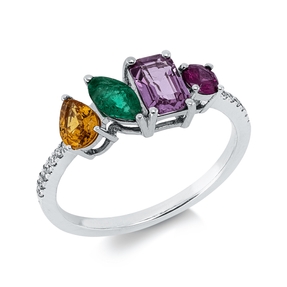 Ring aus 750 Weißgold 4 Farbsteine 1,34ct mehrfarbig 14 Brillanten 0,06ct TW-SI