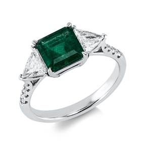 Ring aus 750 Weißgold Smaragd 1,36ct grün 10 Diamanten 0,65ct B:7,6mm