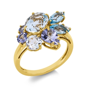 Ring aus 750 Gold Gelbgold 7 Topase 4,9ct blau H:17,5mm