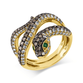 Ring aus 585 Gelbgold 2 Smaragde 0,04ct grün 165 Diamanten 1,7ct B:21,2mm
