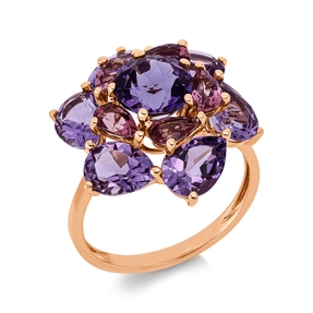 Ring aus 750 Gold Rotgold 12 Amethyste 6,2ct pink B:20,1mm