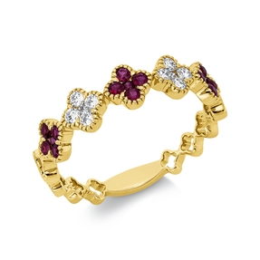 Ring aus 750 Gelbgold 15 Rubine 0,33ct rot 10 Brillanten 0,18ct TW-SI B:4,6mm