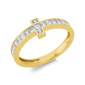 Ring Kreuz aus 750 Gelbgold 19 Diamanten Prinzess-Schliff 0,67ct TW-SI B:6mm
