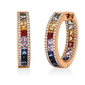 Creolen aus 750 Rotgold 38 Saphire 3,67ct mehrfarbig 176 Brillanten 0,65ct TW-SI