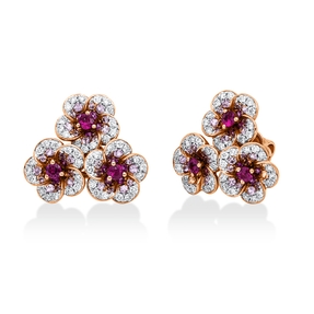 Ohrstecker aus 750 Gold weiß/rot 96 Rubine 1,13ct rot 90 Brillanten 0,54ct TW-VSI