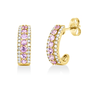 Ohrstecker aus 585 Gelbgold 14 Saphire 0,7ct pink 48 Brillanten 0,35ct W-SI/PI