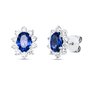 Ohrstecker 750 Weißgold 2 Saphire 1,8ct blau 20 Brillanten 0,88ct TW-VSI 12x9,4mm