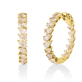 Creolen aus 750 Gelbgold 32 Diamanten Tropfen-Schliff 6,36ct gelb-SI 29,7x4,8mm