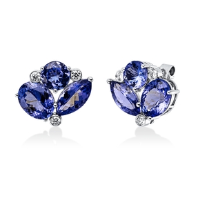 Ohrstecker aus 750 Weißgold 6 Tansanite 6,85ct blau 6 Brillanten 0,18ct F-VSI
