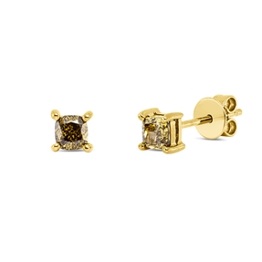 Ohrstecker aus 750 Gelbgold 2 Diamanten Kissen-Schliff 0,56ct braun 4,4x4,3mm