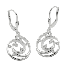 Paar Ohrringe Ohrhänger Brisur Spirale mit Zirkonia 32x13mm aus 925 Silber