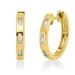 Creolen aus 750 Gelbgold 6 Diamanten Baguette-Schliff 0,13ct W-SI 13,7x2,2mm