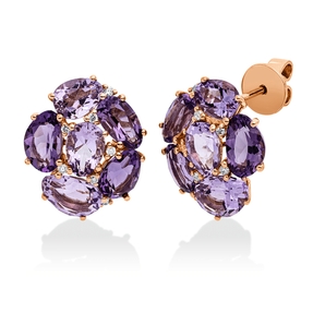 Ohrstecker aus 750 Rotgold 12 Amethyste 6,7ct lila 14 Brillanten 0,11ct TW-SI